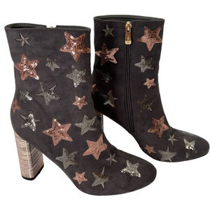 X2B Gray Sequined Star High Heeled Boots Size 9